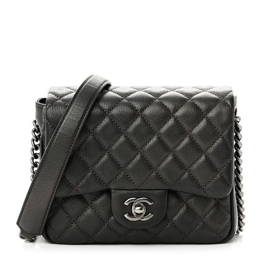 Metallic Goatskin Quilted Small Rock In Rome Flap Bronze