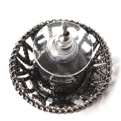 Chanel Pearl CC Round Earrings Ruthenium Dark Grey 4 of 5