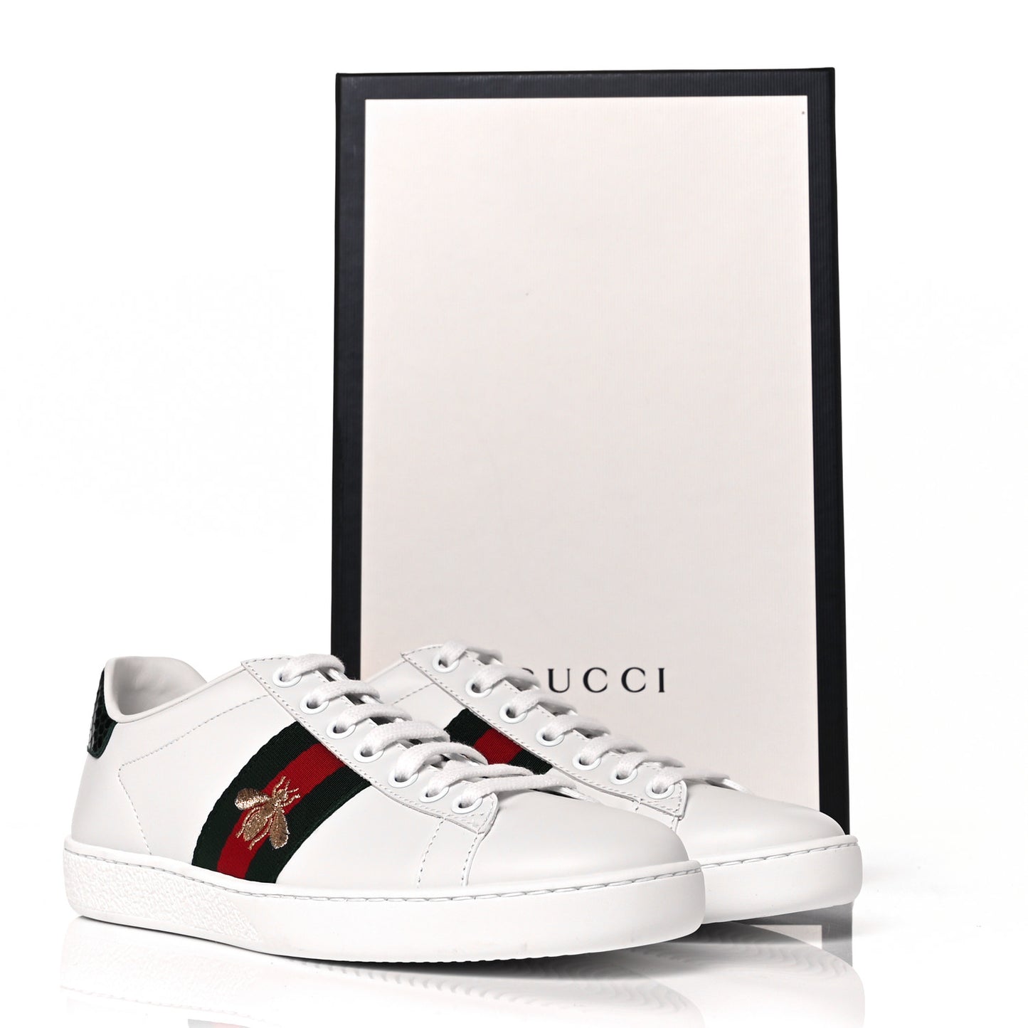Calfskin Ayers Bee Embroidered Womens Ace Sneakers 36 White Green