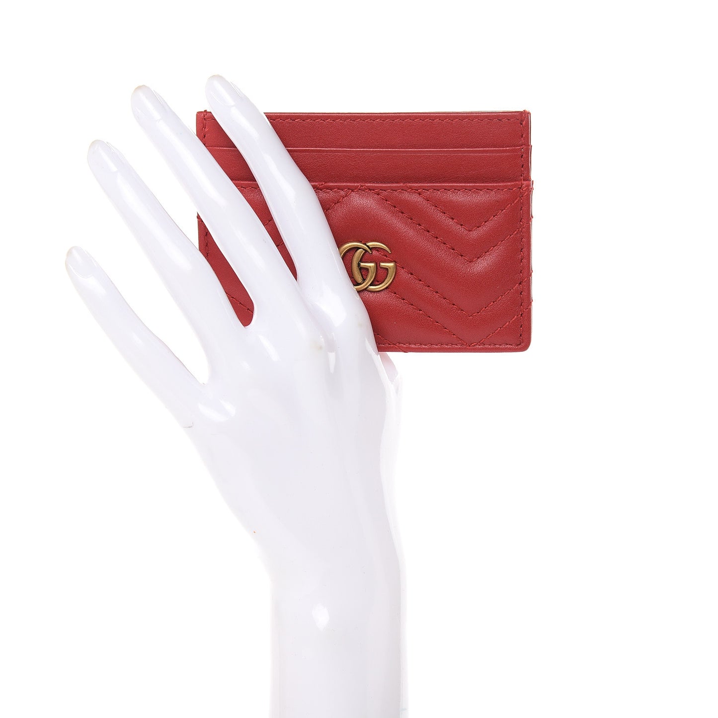 Calfskin Matelasse GG Marmont Card Holder Hibiscus Red