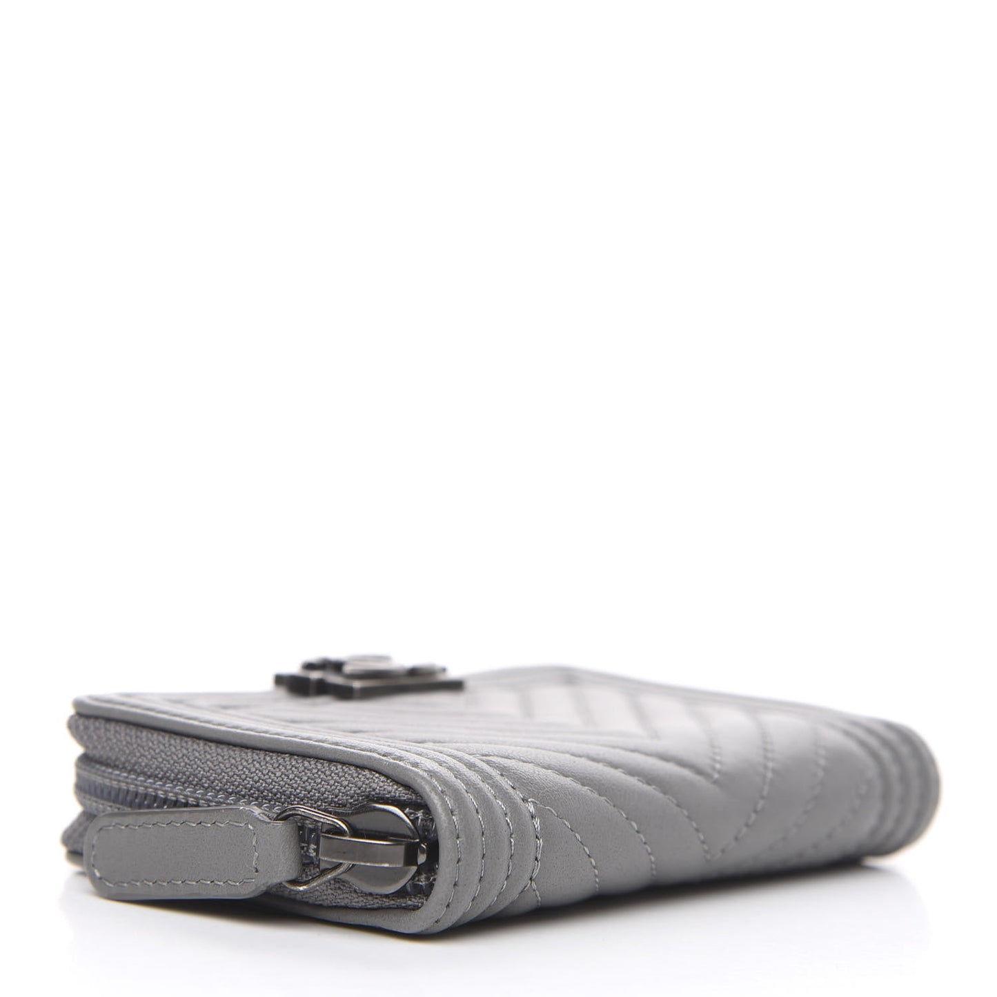 Calfskin Chevron Quilted Zip Around Boy Coin Purse Wallet Grey