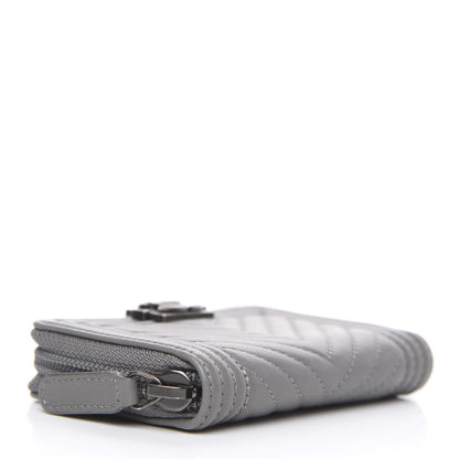 Chanel Calfskin Chevron Quilted Zip Around Boy Coin Purse Wallet Grey 3 of 6