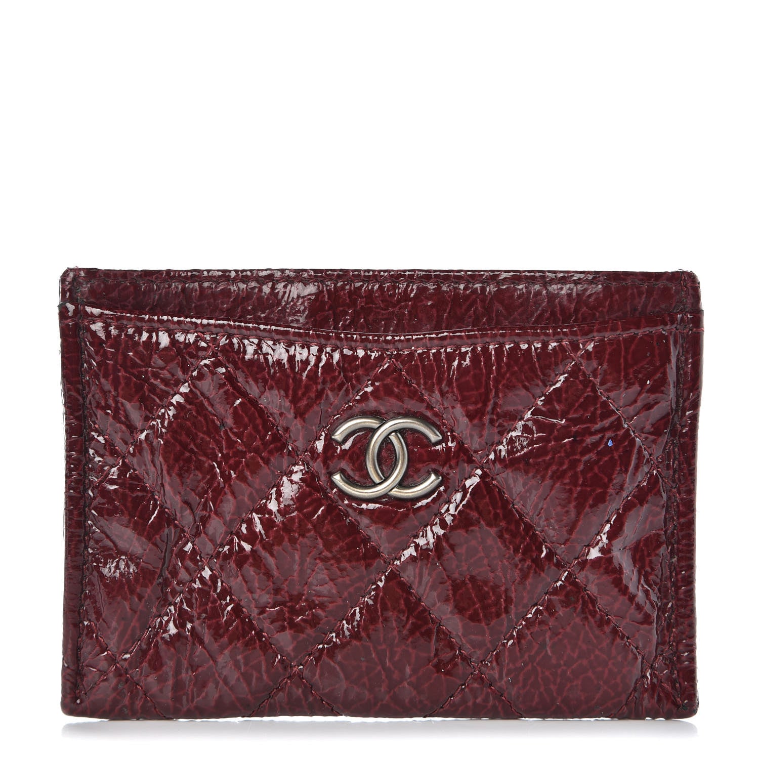 Chanel Distressed Patent Quilted Card Holder Bordeaux 1 of 7
