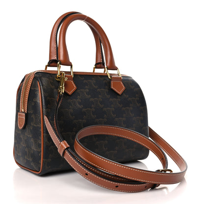 Celine Triomphe Canvas Calfskin Small Boston Bag Tan 3 of 10