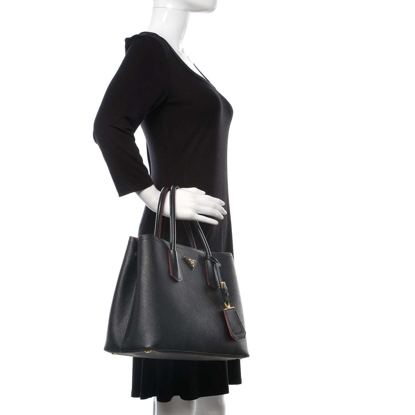 Saffiano Cuir Medium Double Bag Black Fuoco