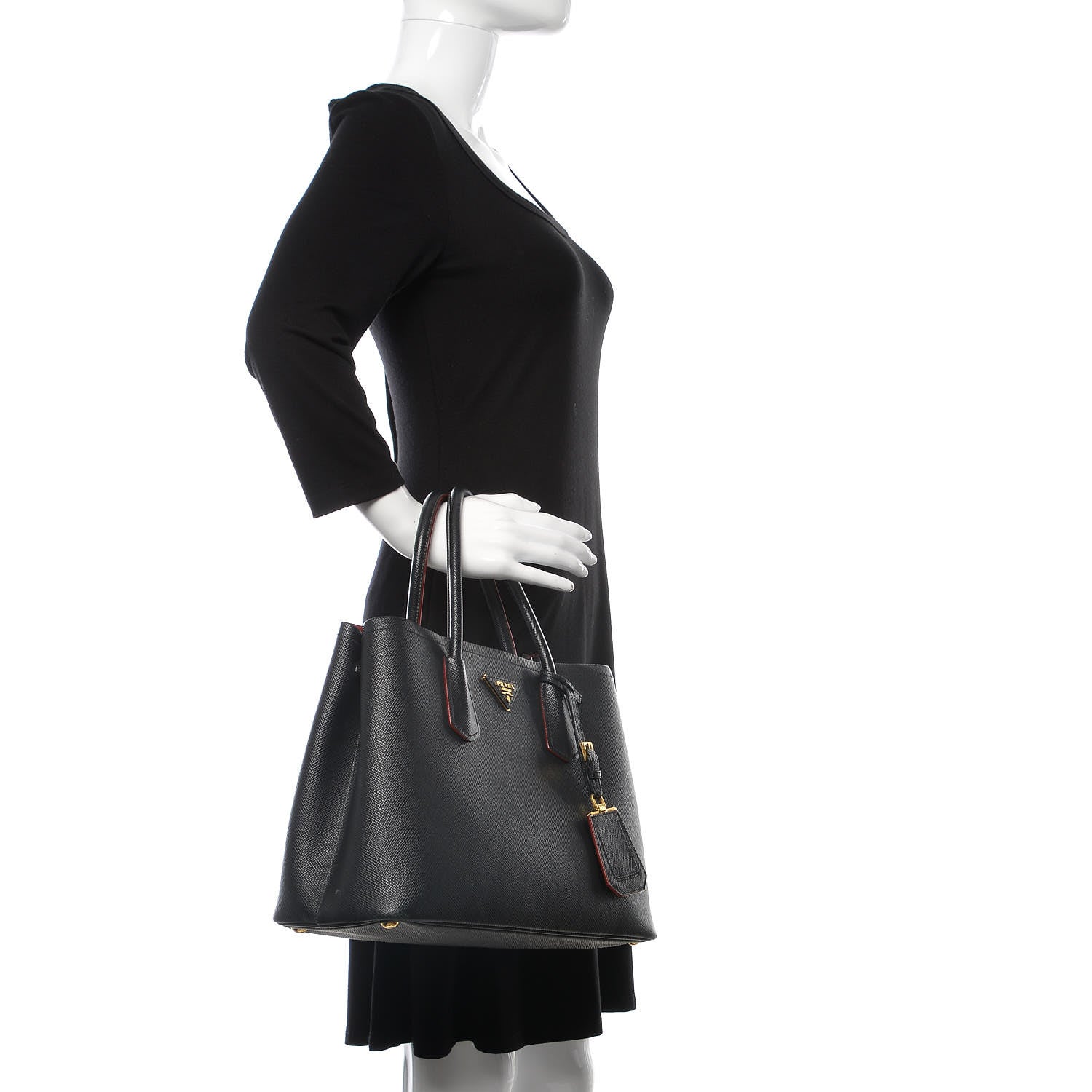 Prada Saffiano Cuir Medium Double Bag Black Fuoco 2 of 21