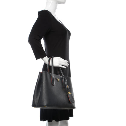 Prada Saffiano Cuir Medium Double Bag Black Fuoco 2 of 21
