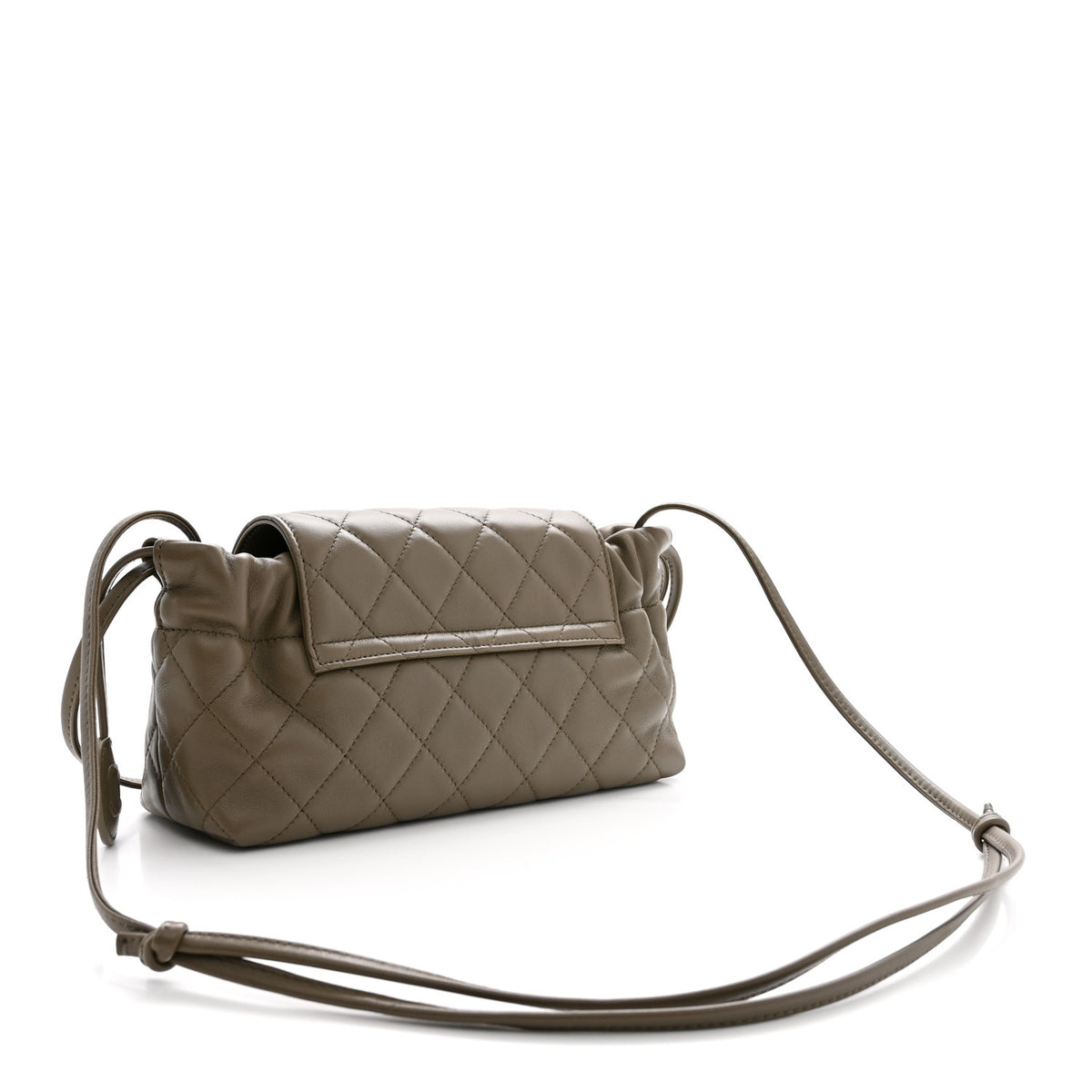 Chanel Lambskin Quilted CC Drawstring Flap Clutch With Strap Dark Khaki 3 of 11