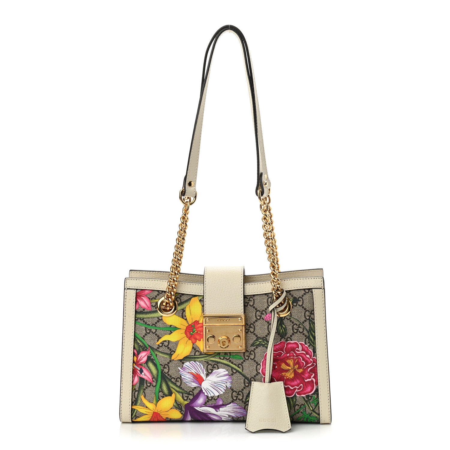 Gucci GG Supreme Monogram Flora Textured Calfskin Small Padlock Tote Beige Ebony Multicolor Mystic White 1 of 11