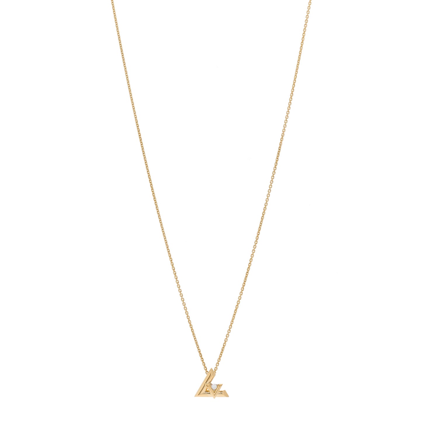 18K Yellow Gold Diamond Small LV Volt One Pendant Necklace