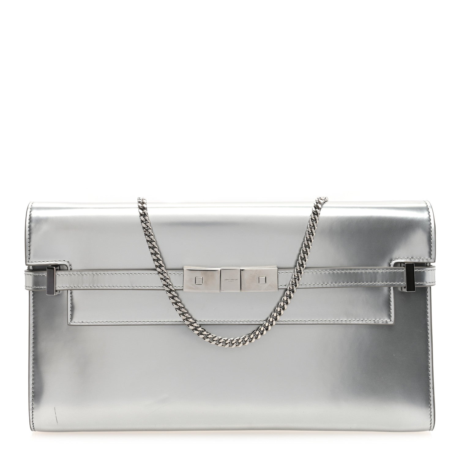 Saint Laurent Metallic Calfskin Manhattan Chain Clutch Metal Argento 1 of 10