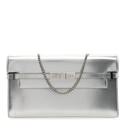 Saint Laurent Metallic Calfskin Manhattan Chain Clutch Metal Argento 1 of 10