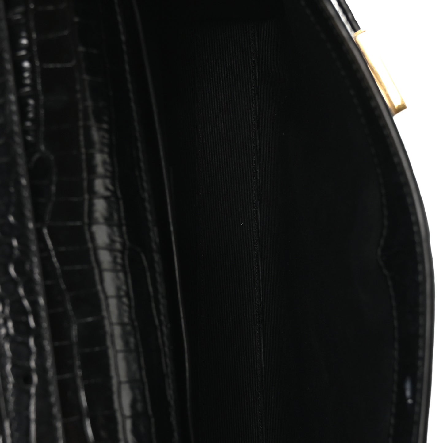 Shiny Calfskin Crocodile Embossed Small Manhattan Baguette Black