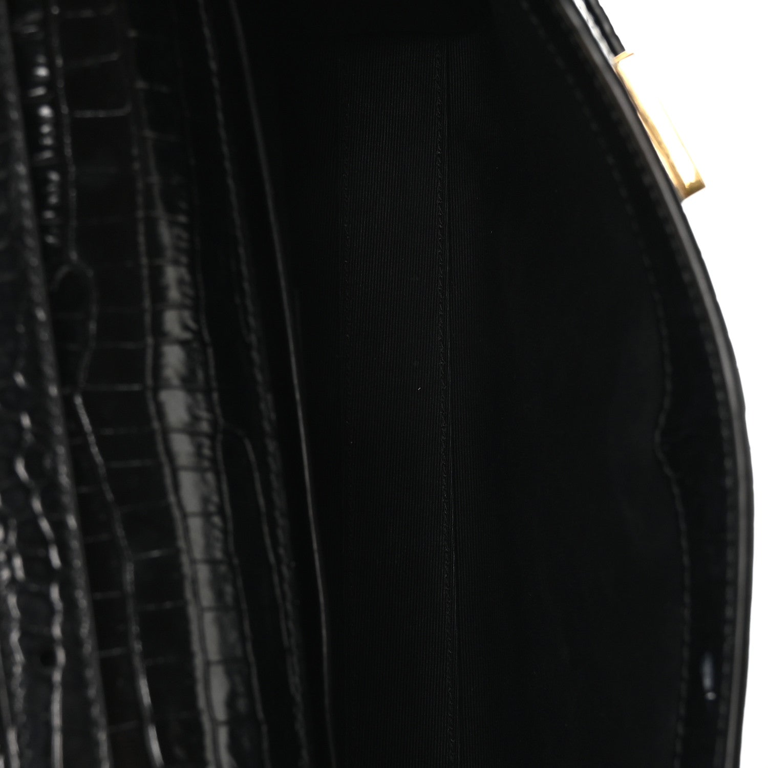 Saint Laurent Shiny Calfskin Crocodile Embossed Small Manhattan Baguette Black 5 of 10