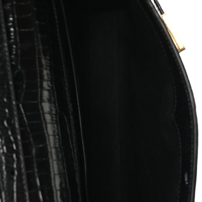 Saint Laurent Shiny Calfskin Crocodile Embossed Small Manhattan Baguette Black 5 of 10
