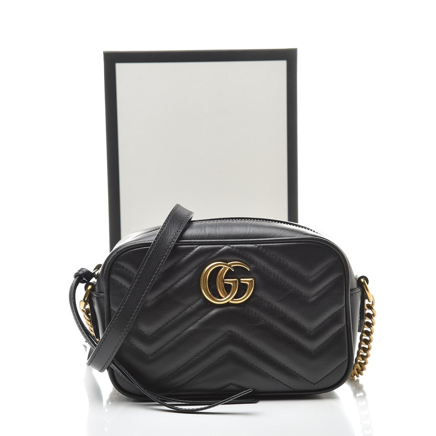 Calfskin Matelasse Mini GG Marmont Chain Shoulder Bag Black