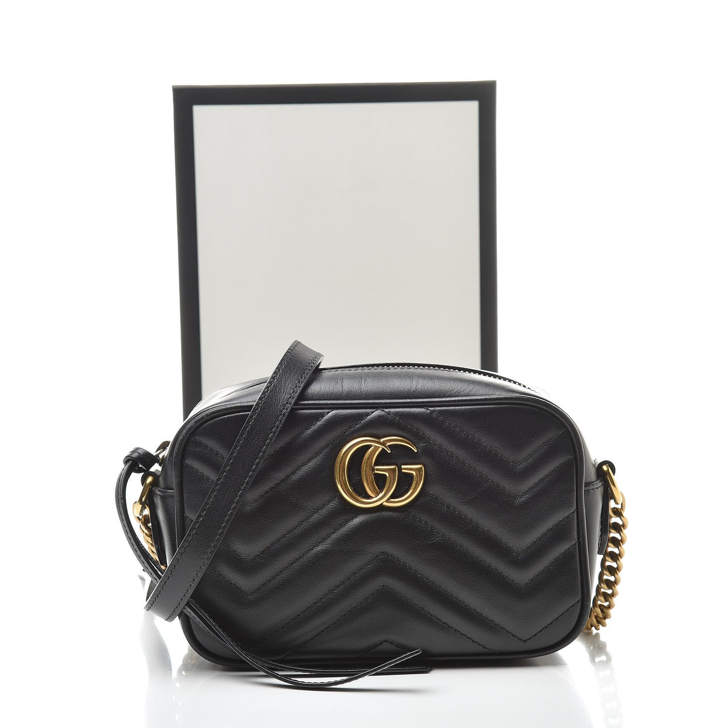 Gucci Calfskin Matelasse Mini GG Marmont Chain Shoulder Bag Black 16 of 16