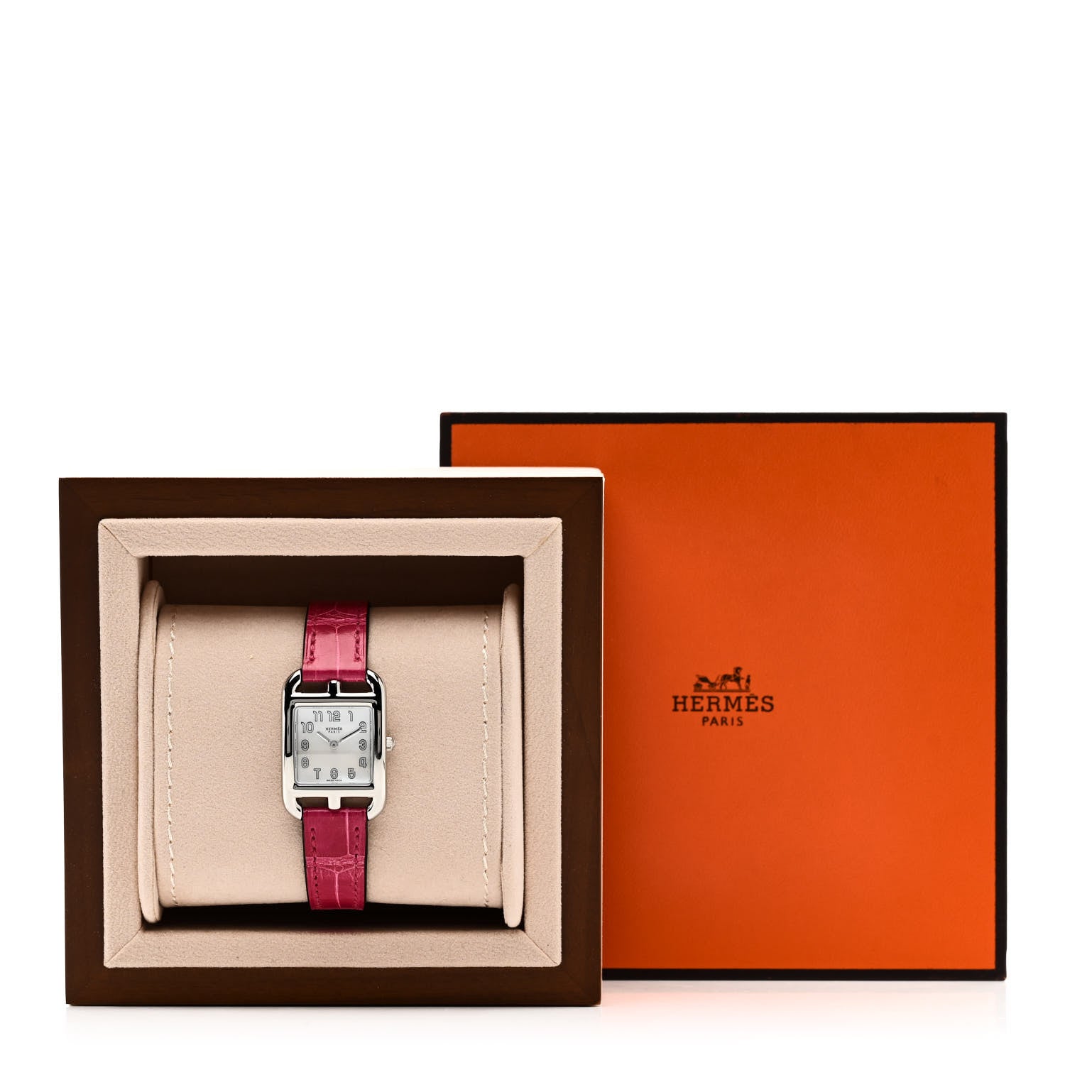 Hermes Stainless Steel Alligator 23mm Cape Cod Quartz Watch Framboise 5 of 5