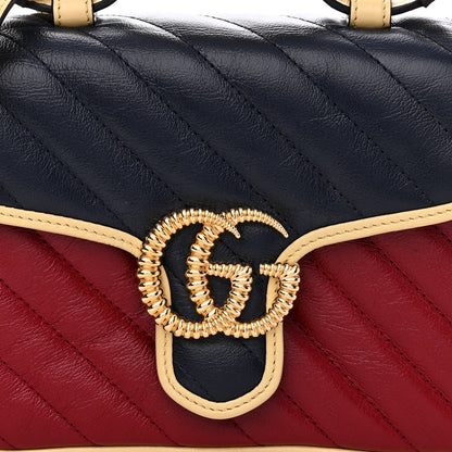 Gucci Azalea Calfskin Matelasse Diagonal Mini Torchon GG Marmont Top Handle Shoulder Bag Blue Agata New Cherry Red Butter 8 of 15