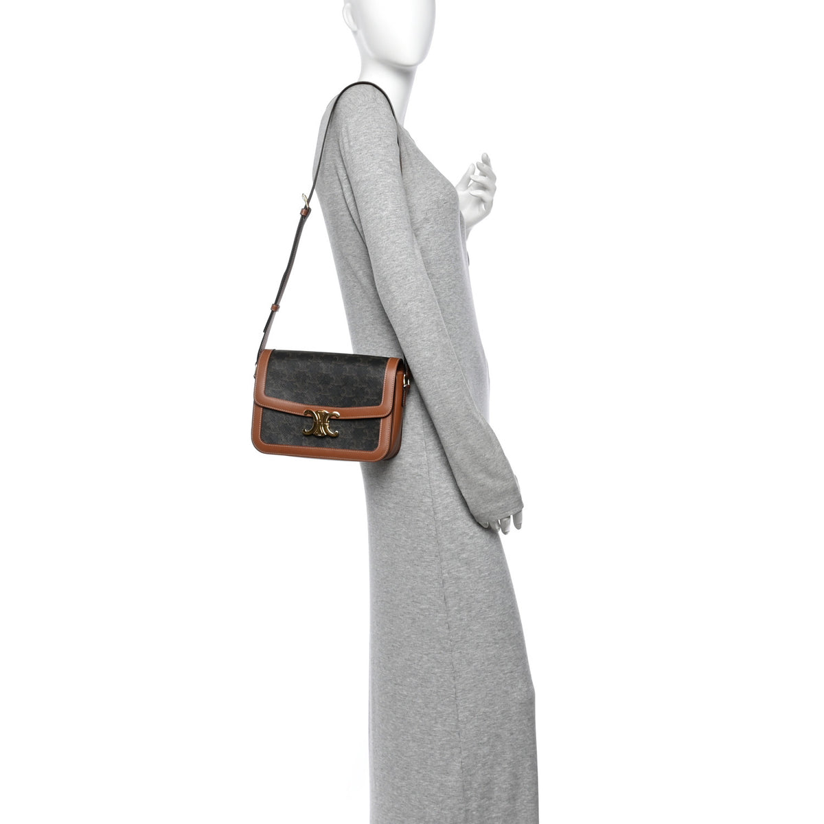 Celine Triomphe Canvas Calfskin Medium Triomphe Bag Tan 2 of 11