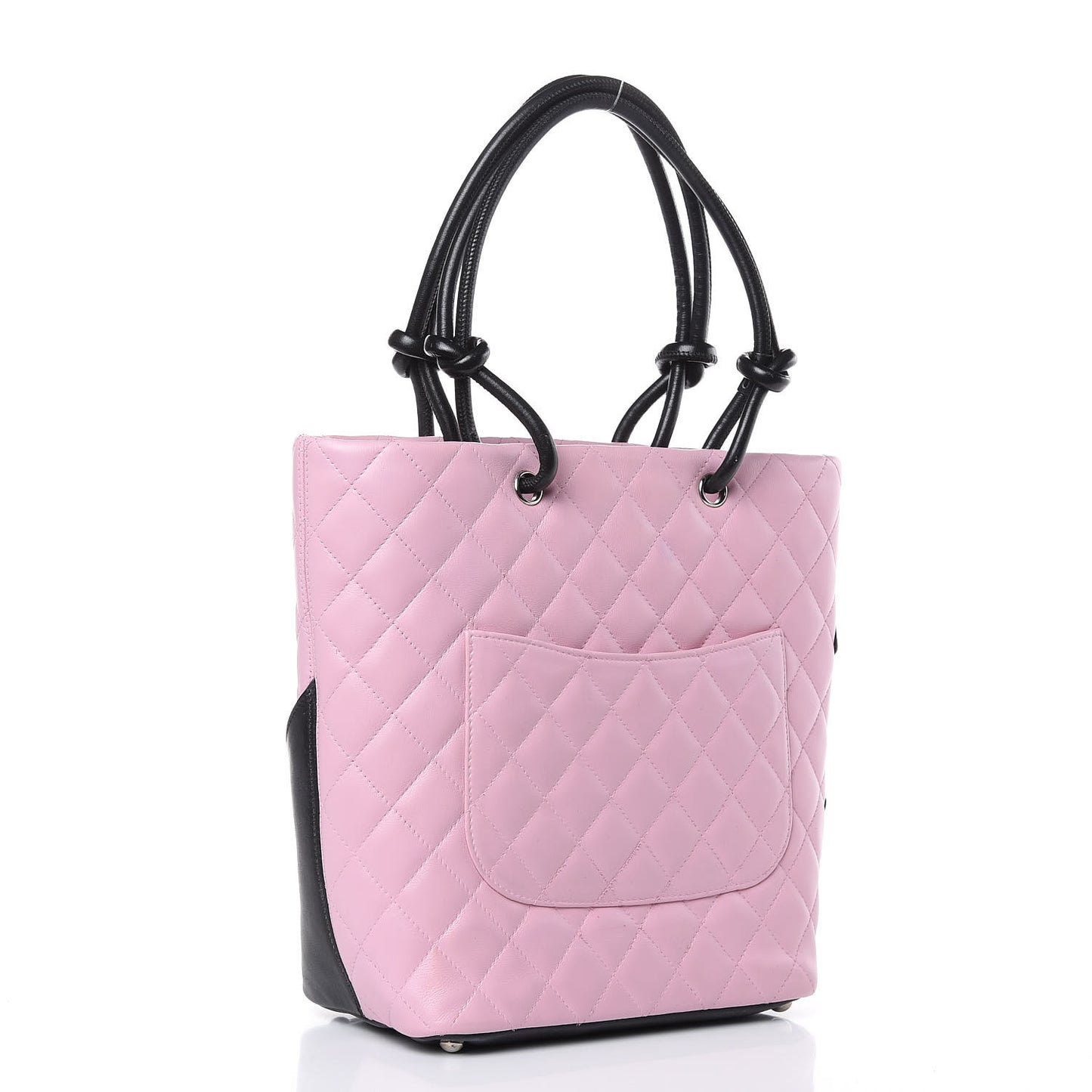Calfskin Quilted Medium Cambon Tote Pink Black