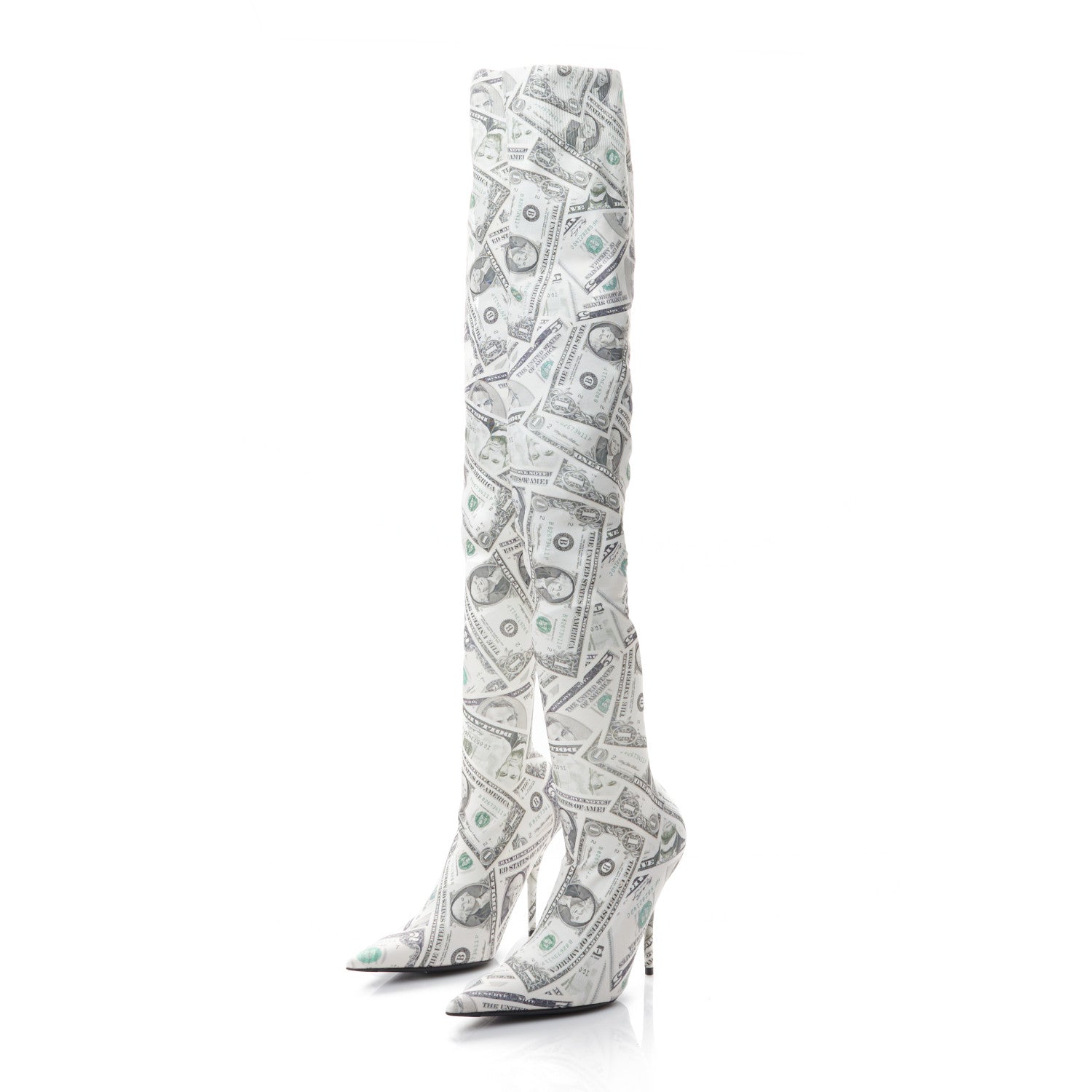 Balenciaga Spandex Dollars Print Pointed Toe Knife Thigh High Boots 36.5 Green 3 of 7