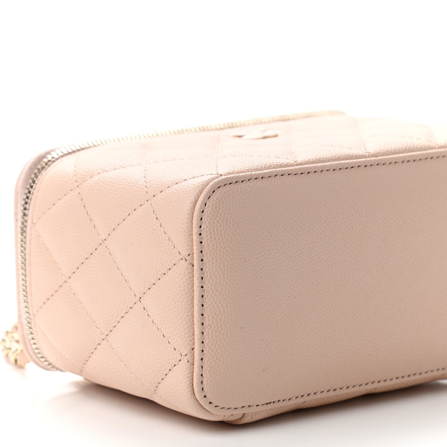 Caviar Quilted Small Vanity Case With Chain Light Beige