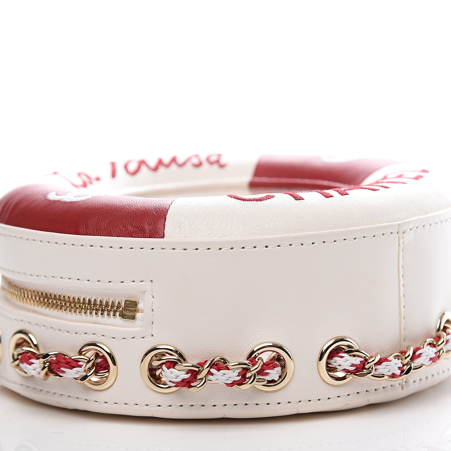 Lambskin Coco Lifesaver Round Bag Red White