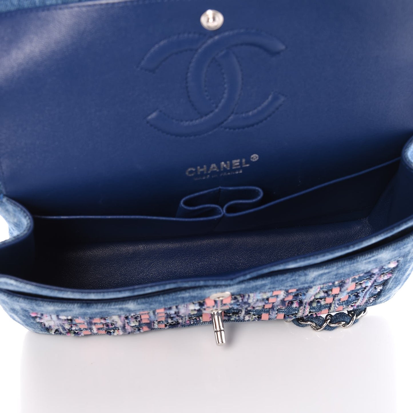 Denim Tweed Quilted Medium Double Flap Blue