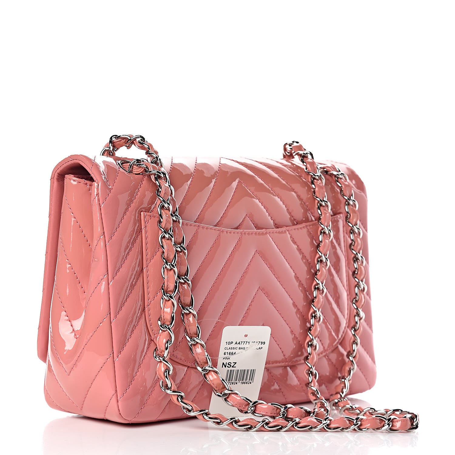 Chanel Patent Chevron Quilted Jumbo Single Flap Pink 4 of 13