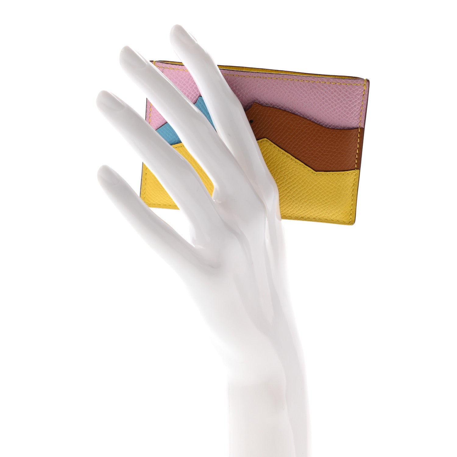 Hermes Epsom Les Petits Chevaux Card Holder Jaune De Naples Mauve Sylvestre Gold Bleu Du Nord 2 of 8