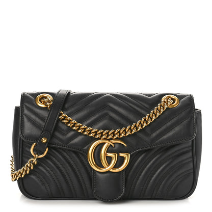 Gucci Calfskin Matelasse Small GG Marmont Shoulder Bag Black 1 of 13
