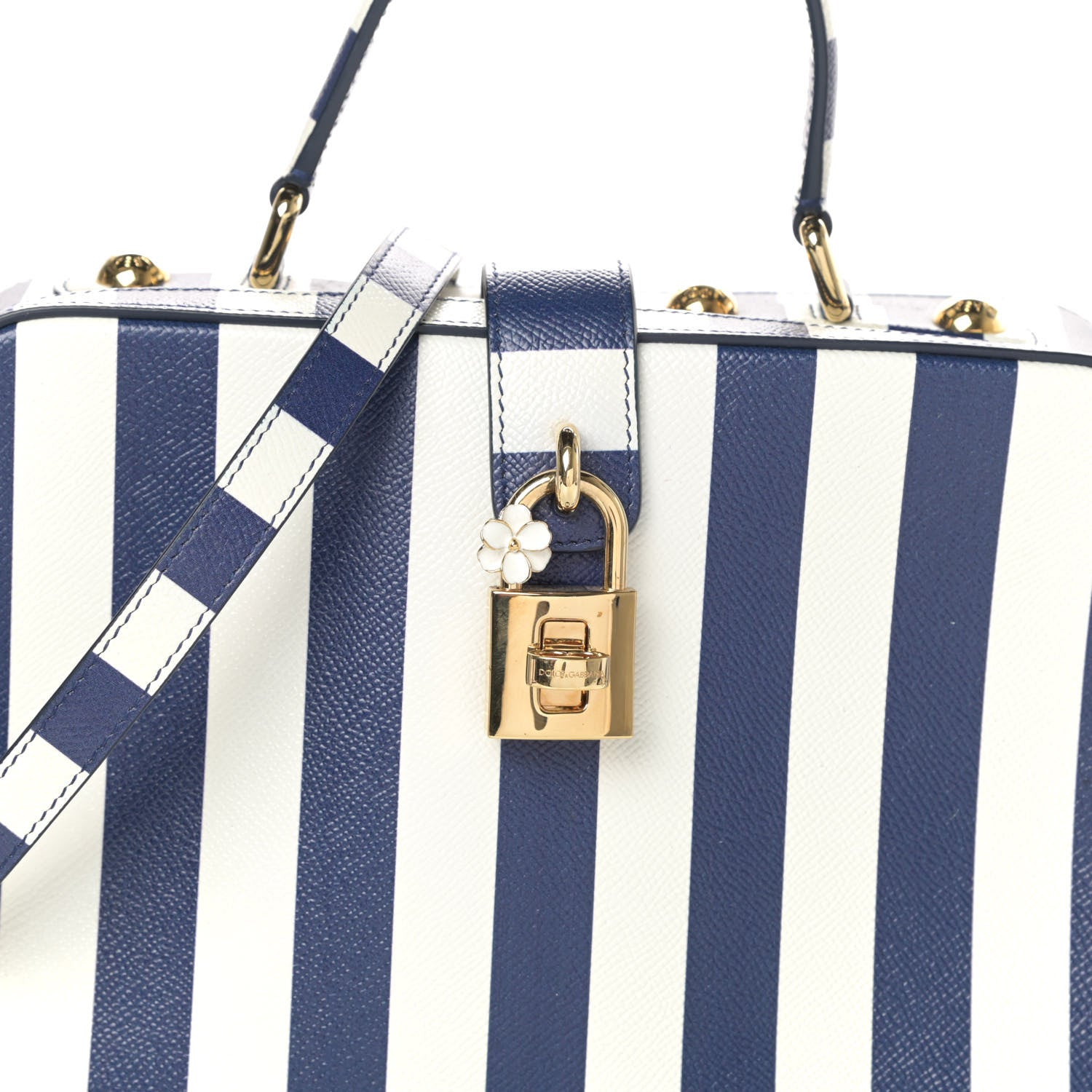 Dolce & Gabbana Dauphine Stripe Box Bag Blue White 7 of 9