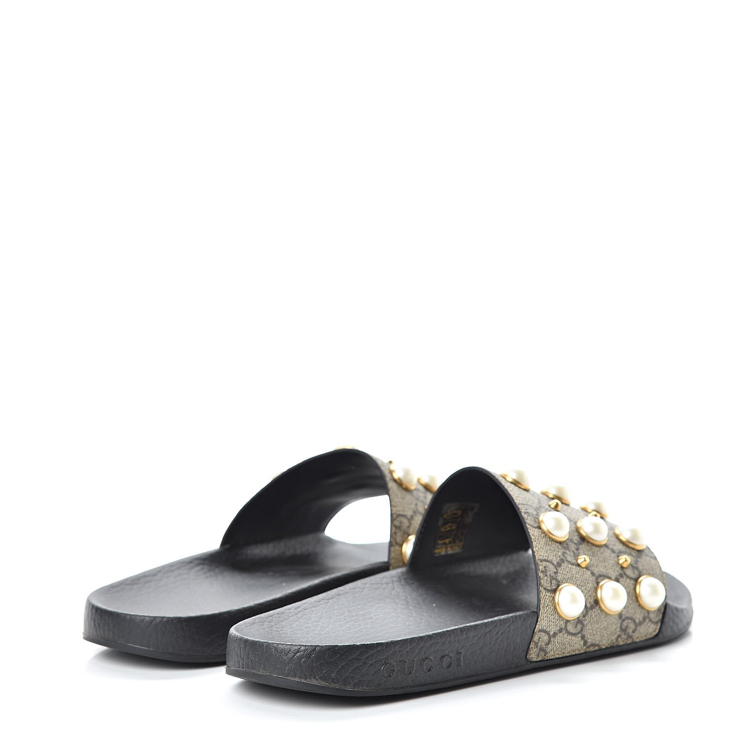 Gucci GG Supreme Monogram Pearls Slide Sandals 38 Beige 4 of 13