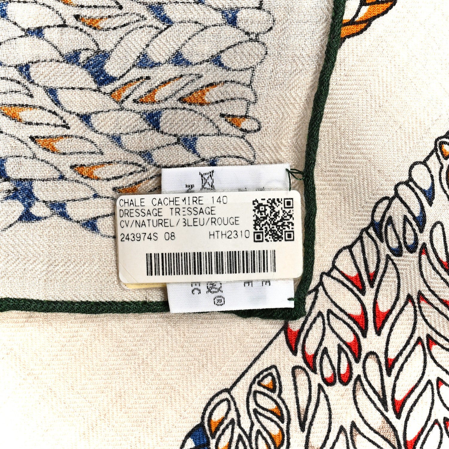 Hermes Cashmere Silk Dressage Tressage Shawl 140 Naturel Bleu Rouge 2 of 6