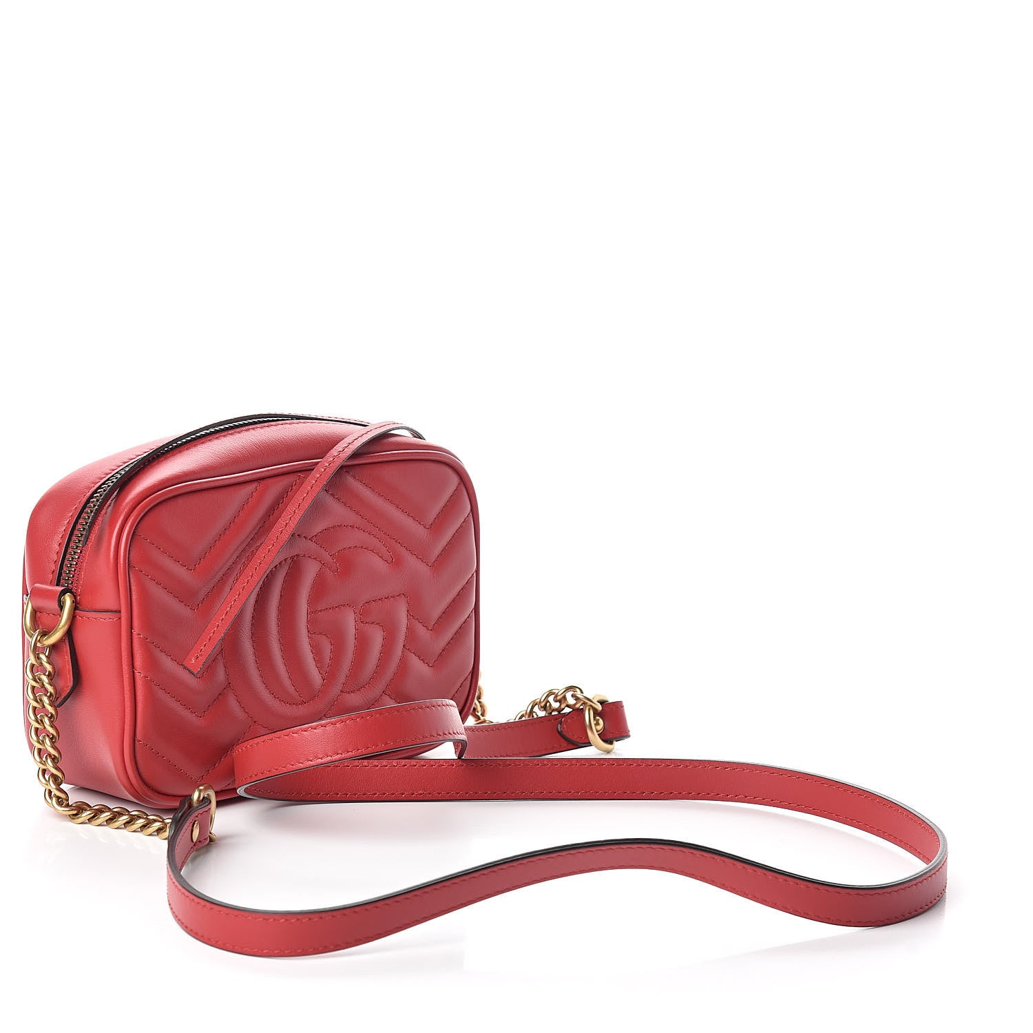 Gucci Calfskin Matelasse Mini GG Marmont Chain Shoulder Bag Hibiscus Red 3 of 9
