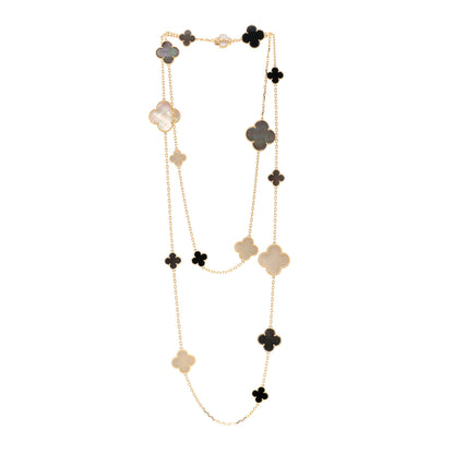 Van Cleef & Arpels 18K Yellow Gold Onyx Mother of Pearl 16 Motifs Magic Alhambra Necklace 3 of 6