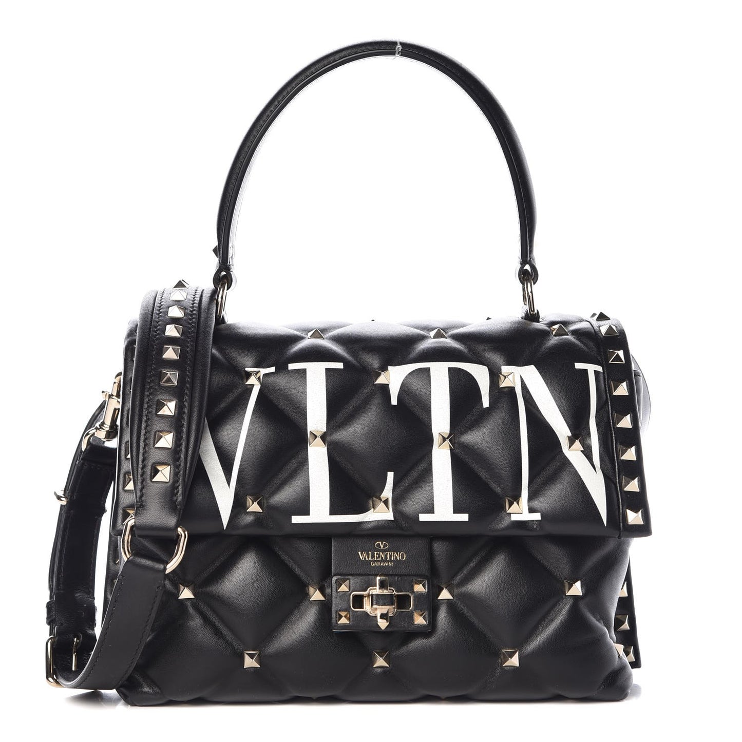Lambskin VLTN Print Candystud Top Handle Bag Black