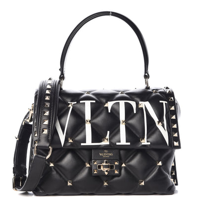 Valentino Garavani Lambskin VLTN Print Candystud Top Handle Bag Black 1 of 8