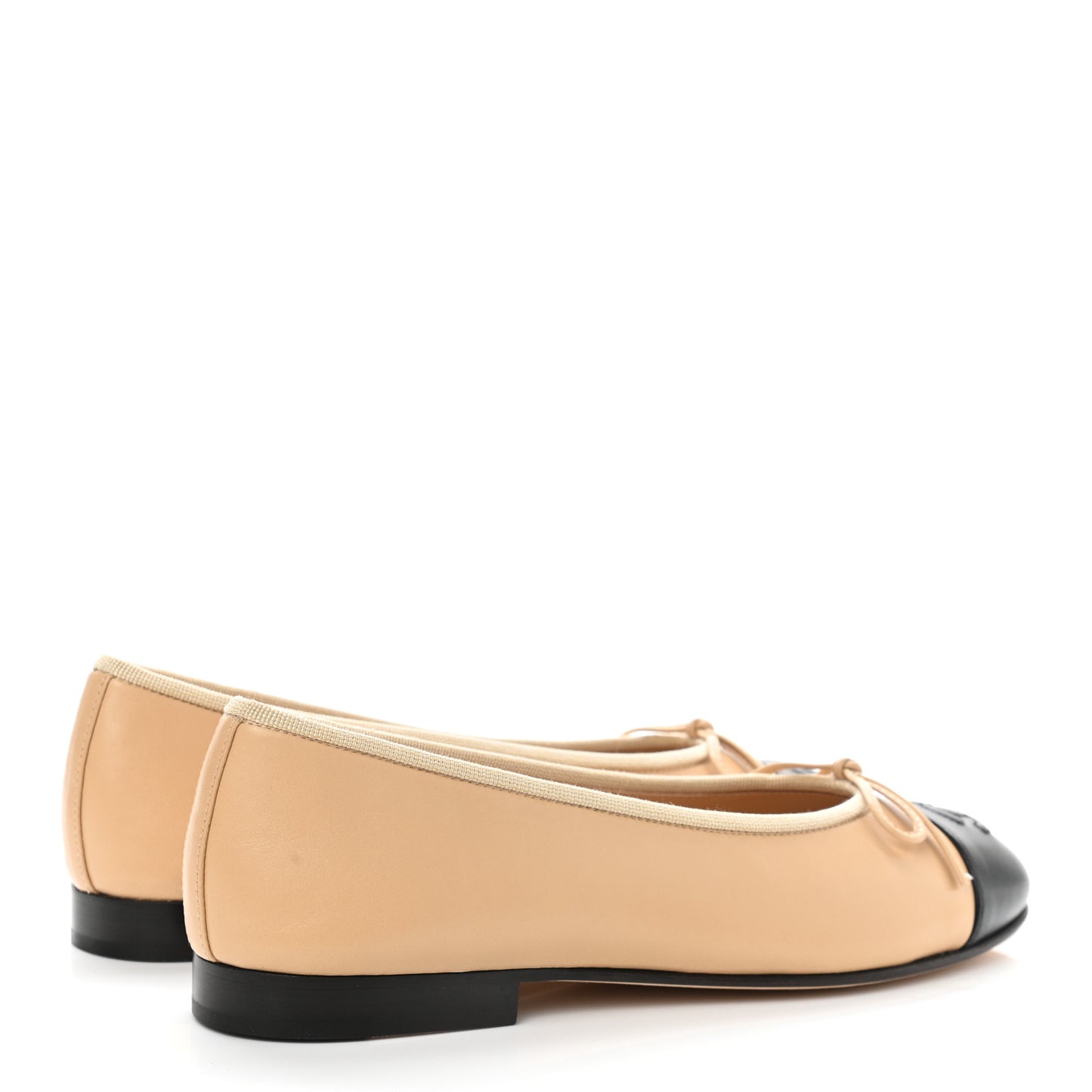 Lambskin Cap Toe Ballerina Flats 36 Beige Black