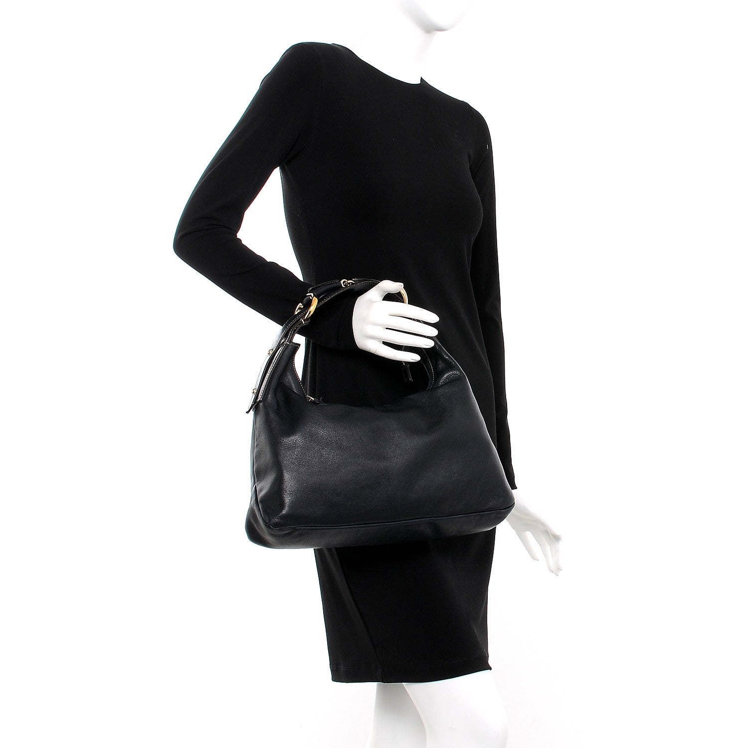 Gucci Calfskin Medium Horsebit Chain Hobo Navy 2 of 12