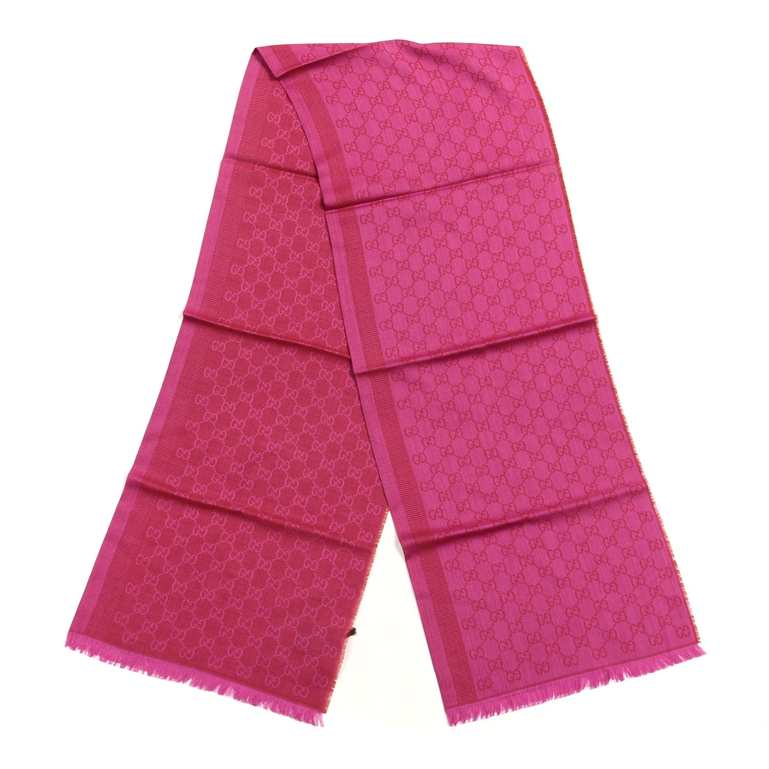 Gucci Wool Silk GG Monogram GGWeblong Fringe Scarf Shawl Red Pink 2 of 3