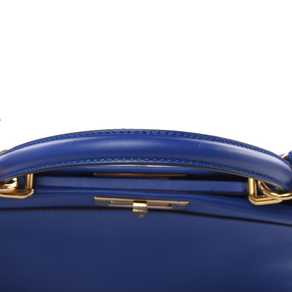 Fendi Vitello Morgan Fabric Jacquard Pequin Medium Peekaboo Iconic Satchel Blue Neon Tobacco 14 of 15