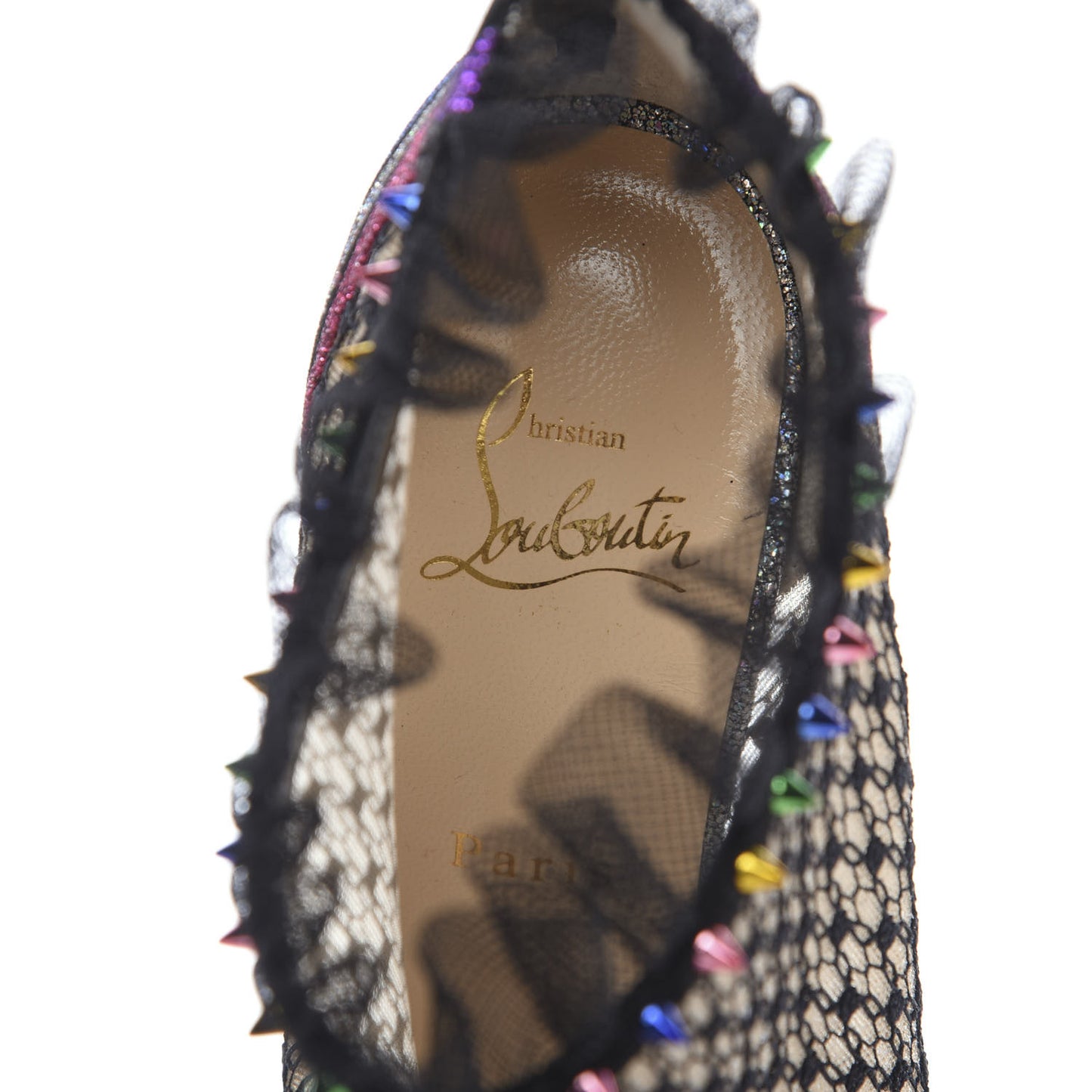 Rete Stripy Glitter Spike Juliettra 100 Ankle Peep Toe Boots 37.5 Black Multicolor