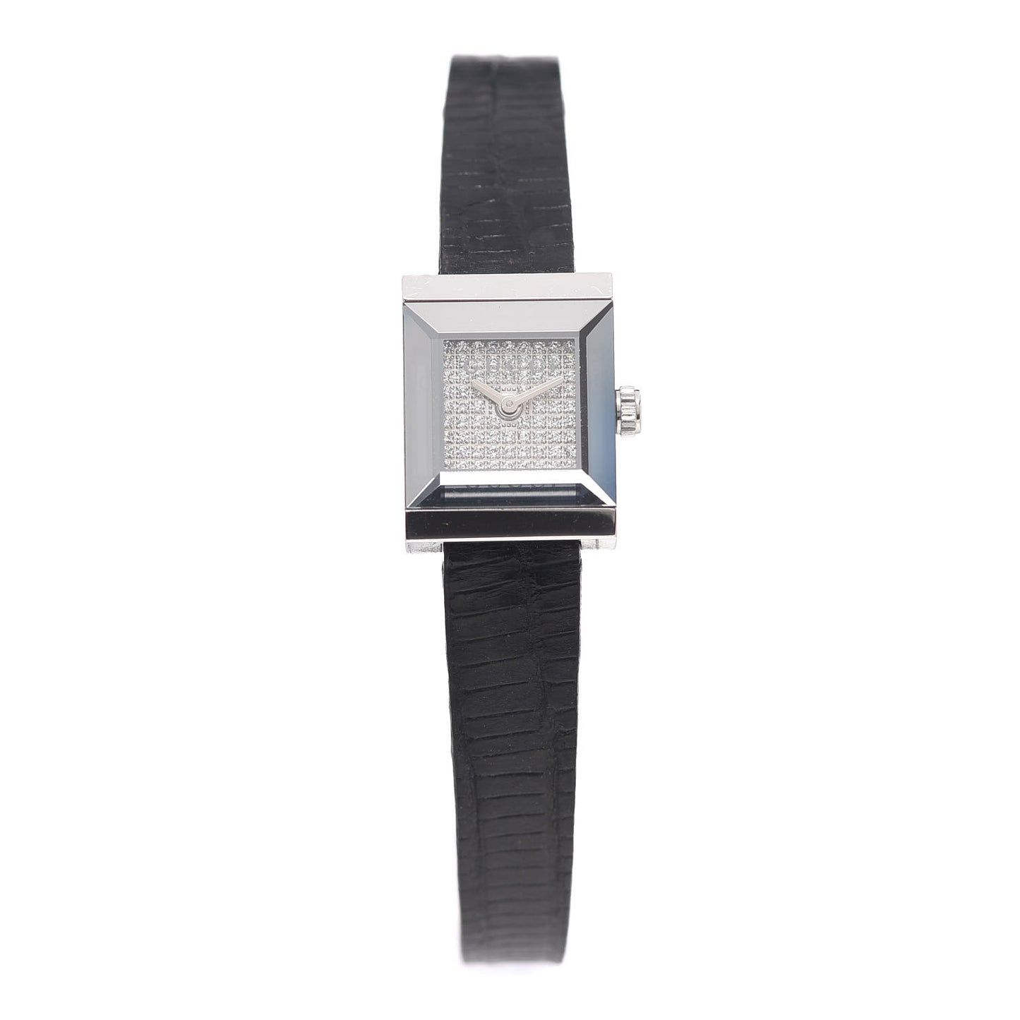 Stainless Steel Calfskin Diamond Pave 14mm G-Frame Square Quartz Watch