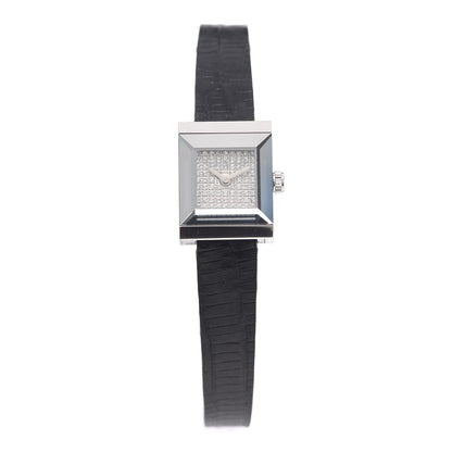Gucci Stainless Steel Calfskin Diamond Pave 14mm G-Frame Square Quartz Watch 1 of 7