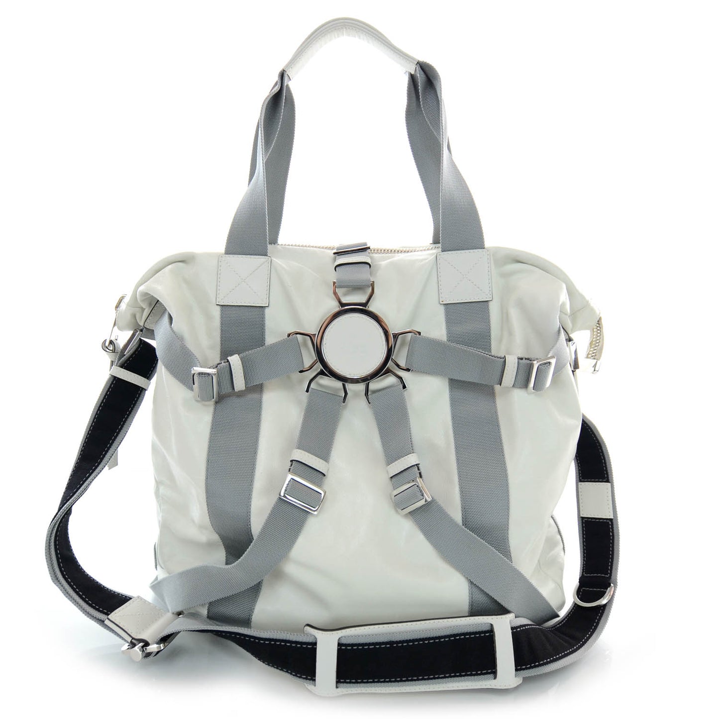 Mens Leather Nylon Strap Tote White Grey SS10 Runway
