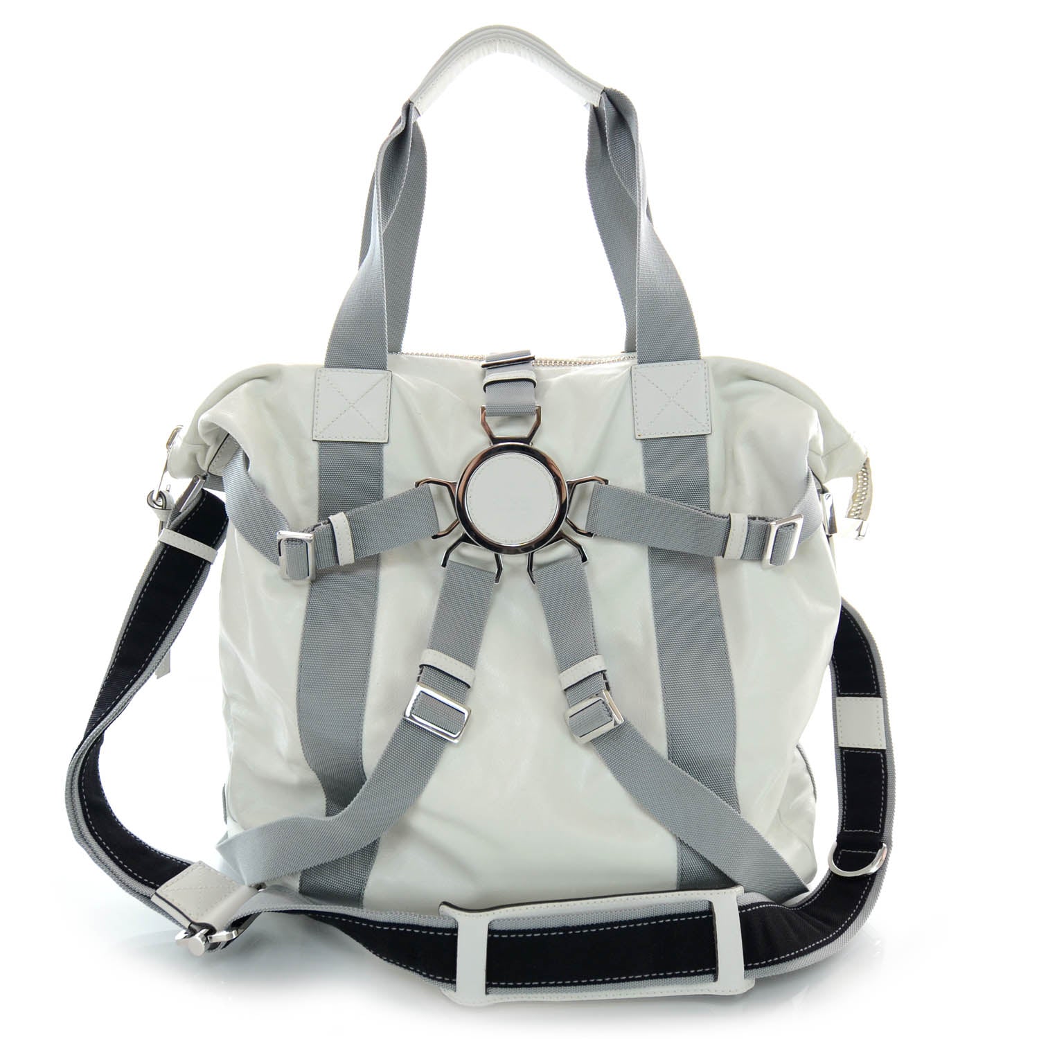 Gucci Mens Leather Nylon Strap Tote White Grey SS10 Runway 1 of 8