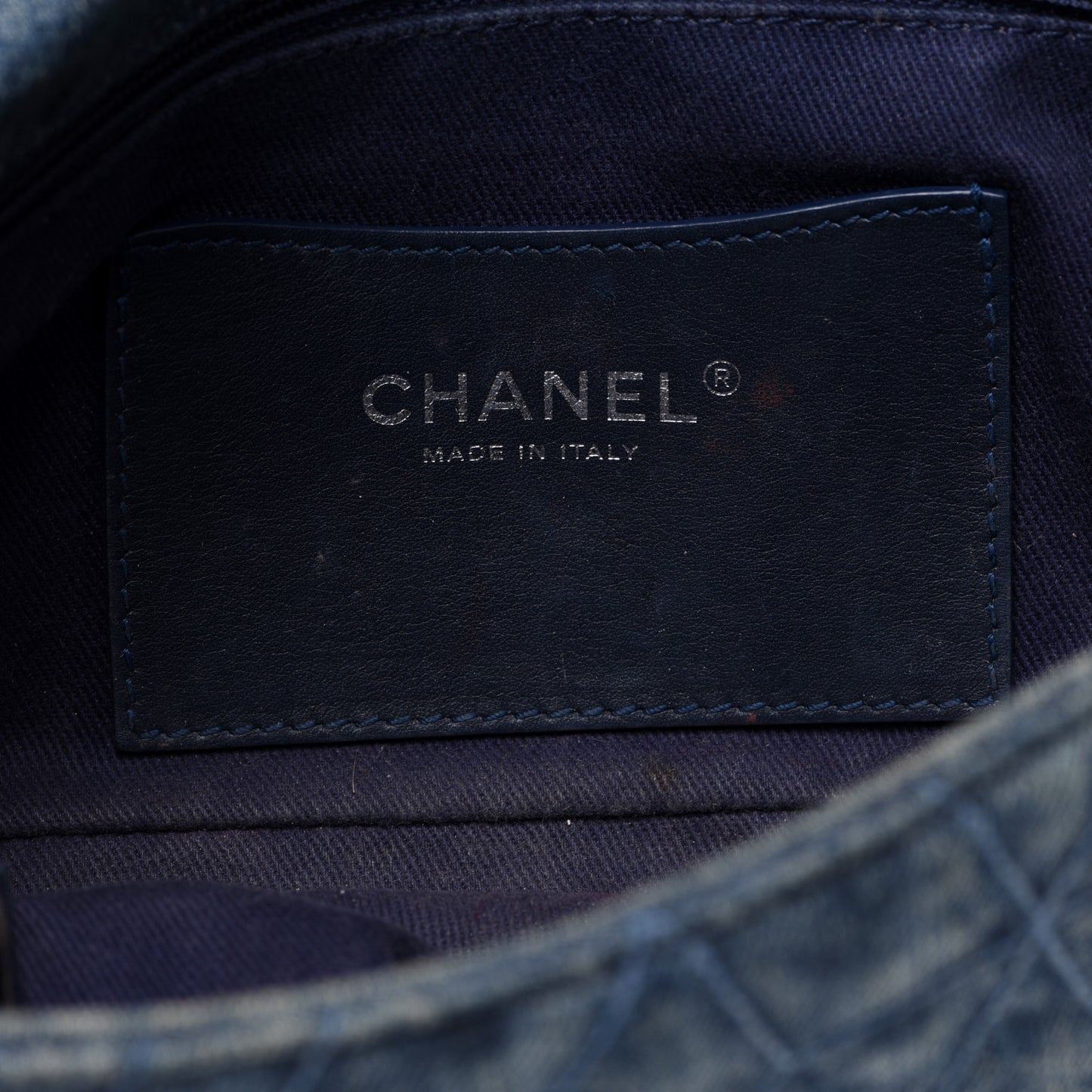 Denim Quilted Camellia Embroidered Medium Flap Blue