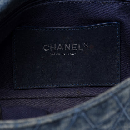 Chanel Denim Quilted Camellia Embroidered Medium Flap Blue 6 of 14